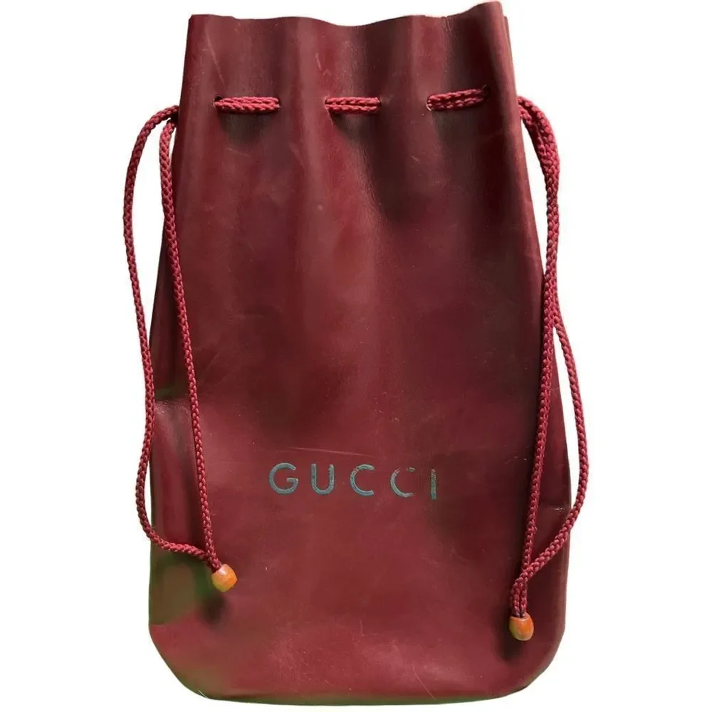 Vintage Rare Gucci Burgundy Red Leather Drawstring Pouch